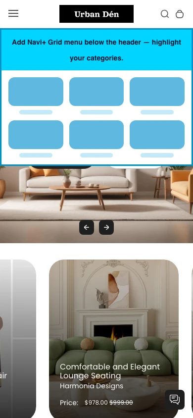 Navi+ Grid Menu on the Urban Shopify theme Navi+ Grid Menu on the Urban Shopify theme