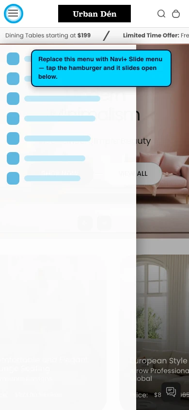 Navi+ Slide Menu on the Urban Shopify theme Navi+ Slide Menu on the Urban Shopify theme