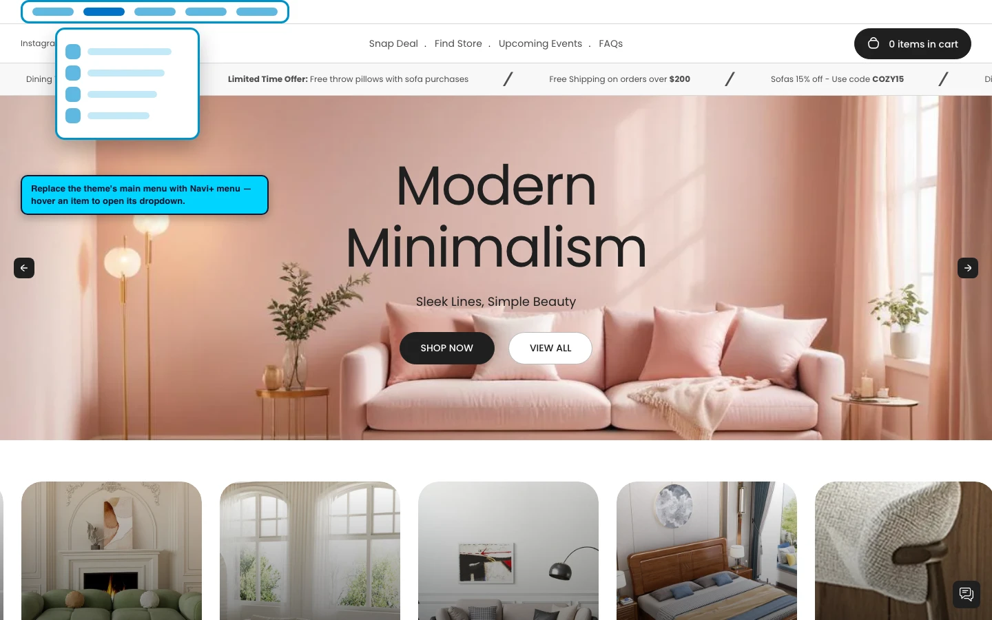 Navi+ Mega Menu replacing the desktop menu on the Urban Shopify theme Navi+ Mega Menu replacing the desktop menu on the Urban Shopify theme