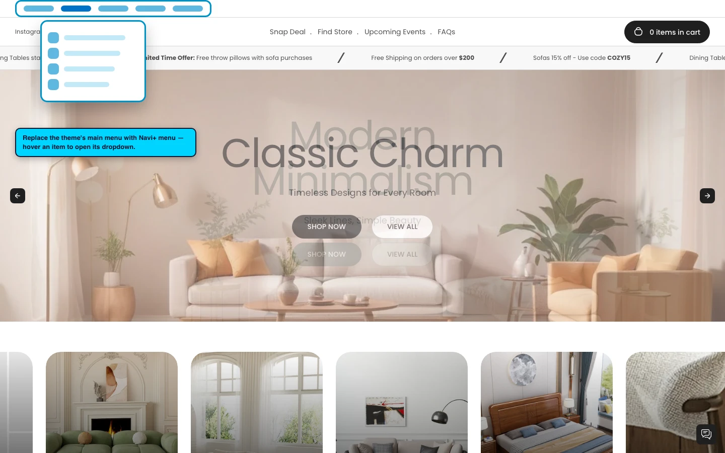 Navi+ Mega Menu replacing the desktop menu on the Urban Shopify theme Navi+ Mega Menu replacing the desktop menu on the Urban Shopify theme