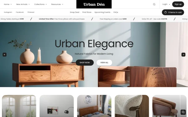 Full-page desktop screenshot of Shopify Urban theme demo store