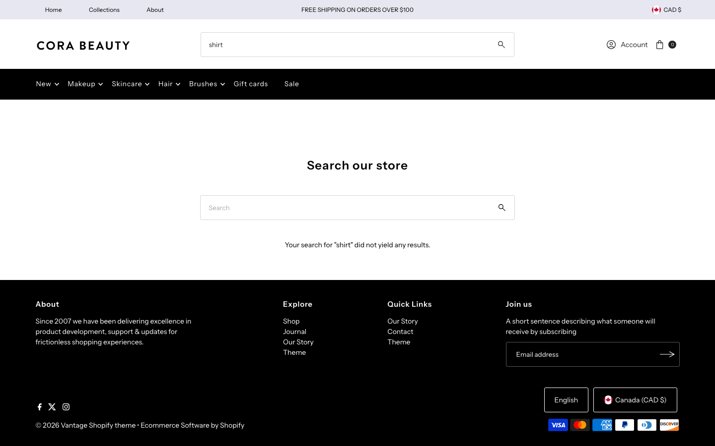 Search → panel opened — Navi+ on the Vantage Shopify theme