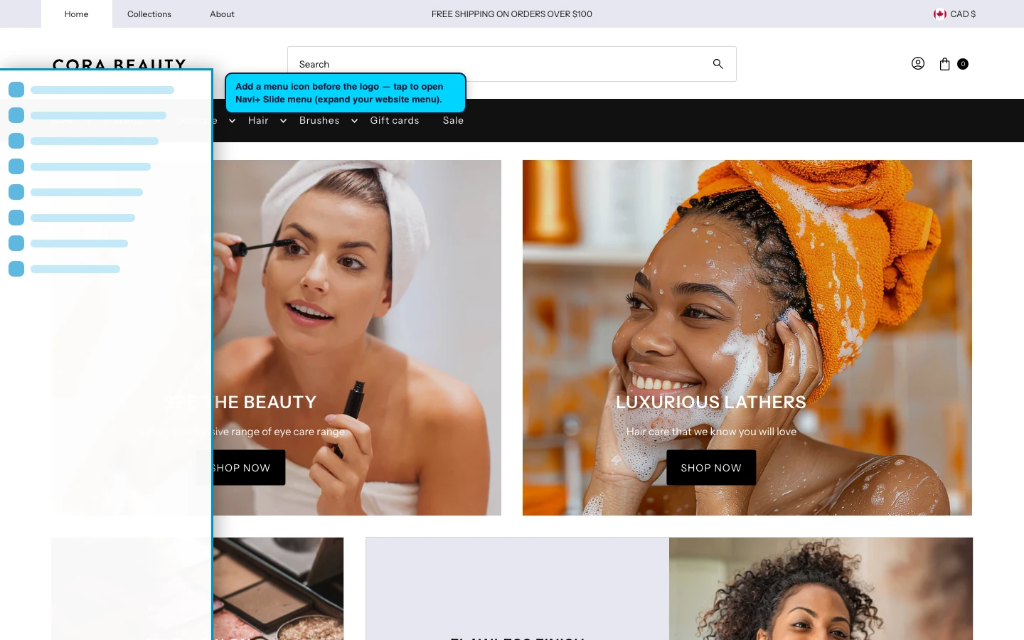 Navi+ trigger icon before the logo on the Vantage Shopify theme Navi+ trigger icon before the logo on the Vantage Shopify theme