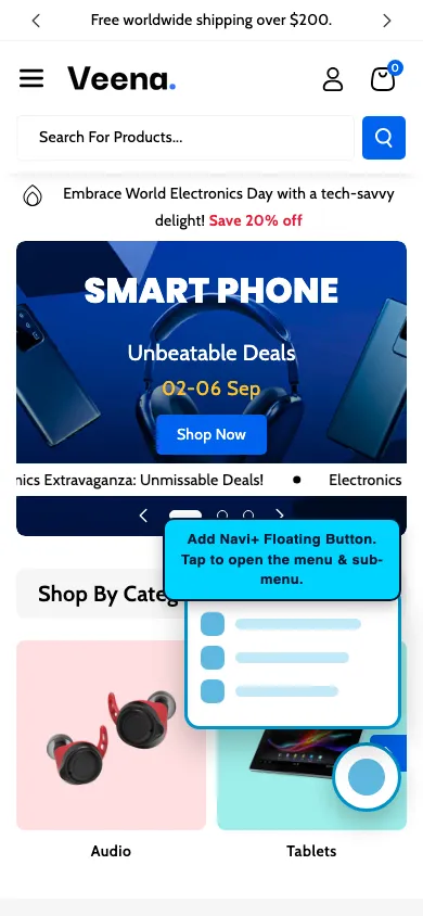 Navi+ FAB on the Veena Shopify theme Navi+ FAB on the Veena Shopify theme