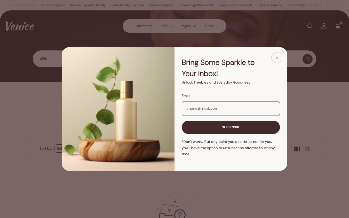 Search → panel opened — Navi+ on the Venice Shopify theme Search → panel opened — Navi+ on the Venice Shopify theme
