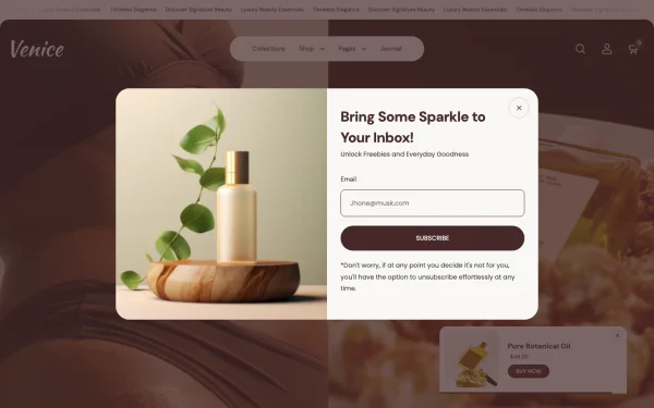 Full-page desktop screenshot of Shopify Venice theme demo store