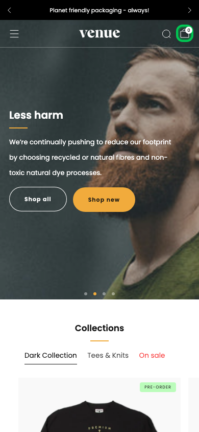 Cart → panel opened — Navi+ on the Venue Shopify theme