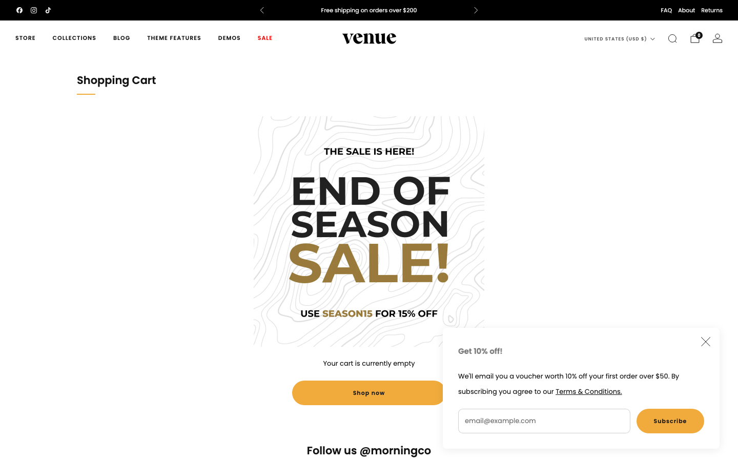 Cart → panel opened — Navi+ on the Venue Shopify theme