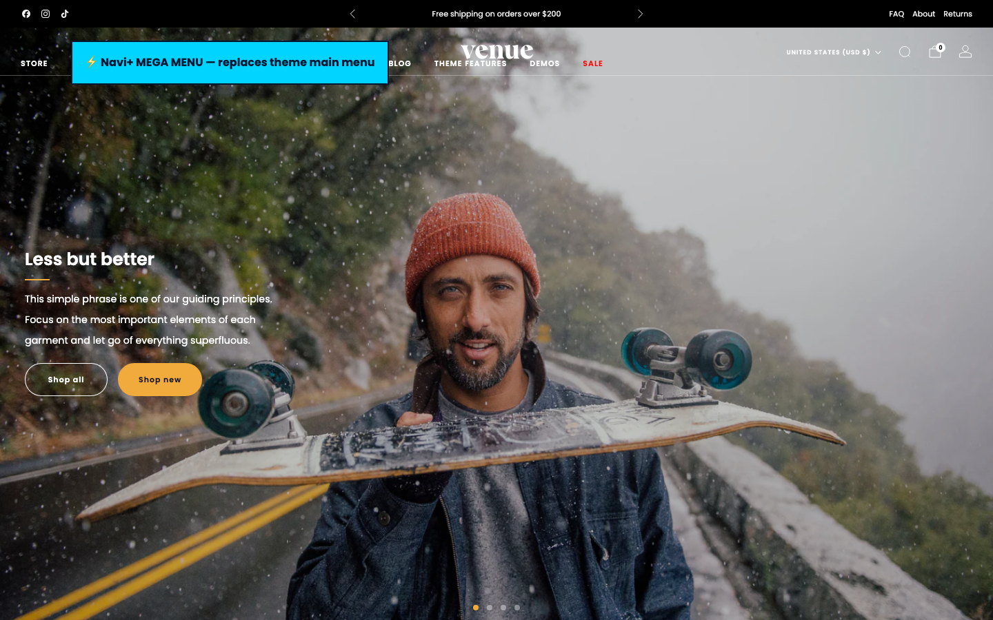 Replace main menu — Navi+ on the Venue Shopify theme