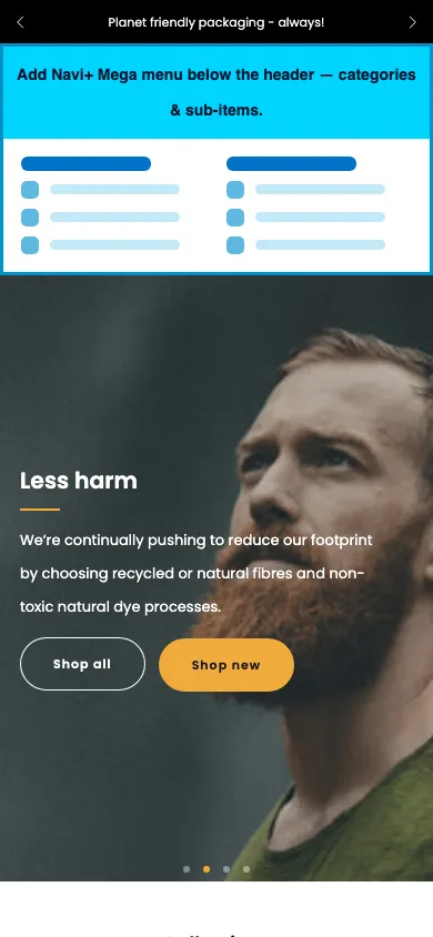 Navi+ mobile Mega Menu on the Venue Shopify theme Navi+ mobile Mega Menu on the Venue Shopify theme