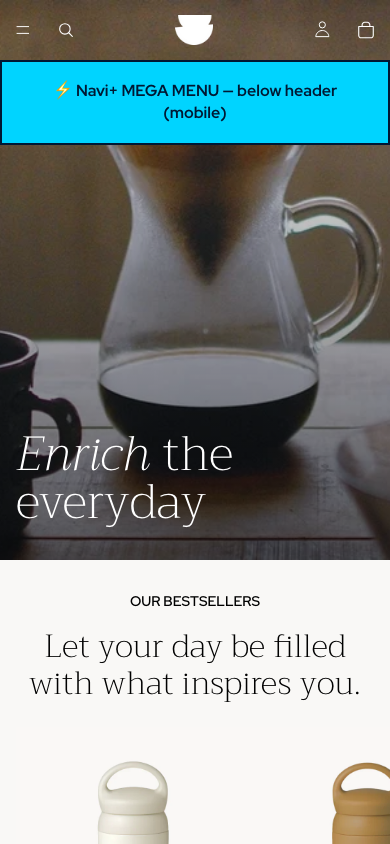 Menu inserted below header — Navi+ on the Vessel Shopify theme Menu inserted below header — Navi+ on the Vessel Shopify theme