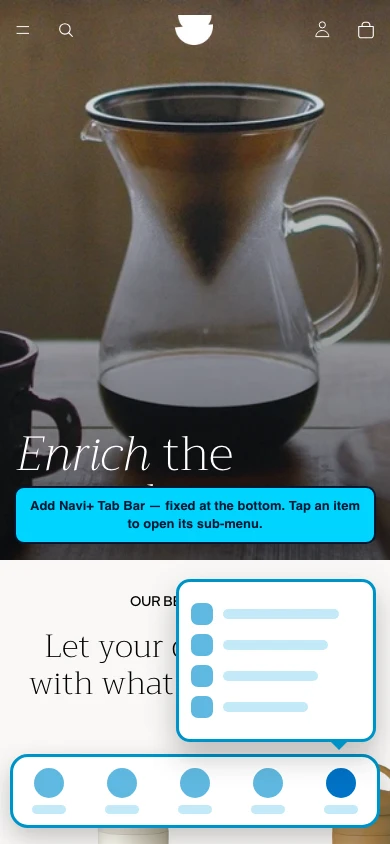 Navi+ Tab Bar on the Vessel Shopify theme Navi+ Tab Bar on the Vessel Shopify theme