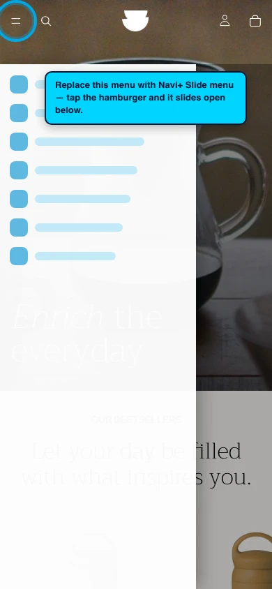 Navi+ Slide Menu on the Vessel Shopify theme Navi+ Slide Menu on the Vessel Shopify theme