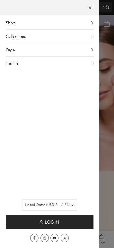 Hamburger → panel opened — Navi+ on the Vetro Shopify theme