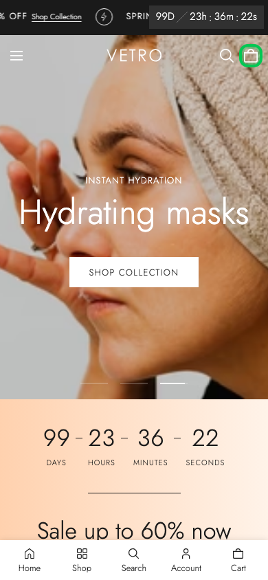 Cart → panel opened — Navi+ on the Vetro Shopify theme