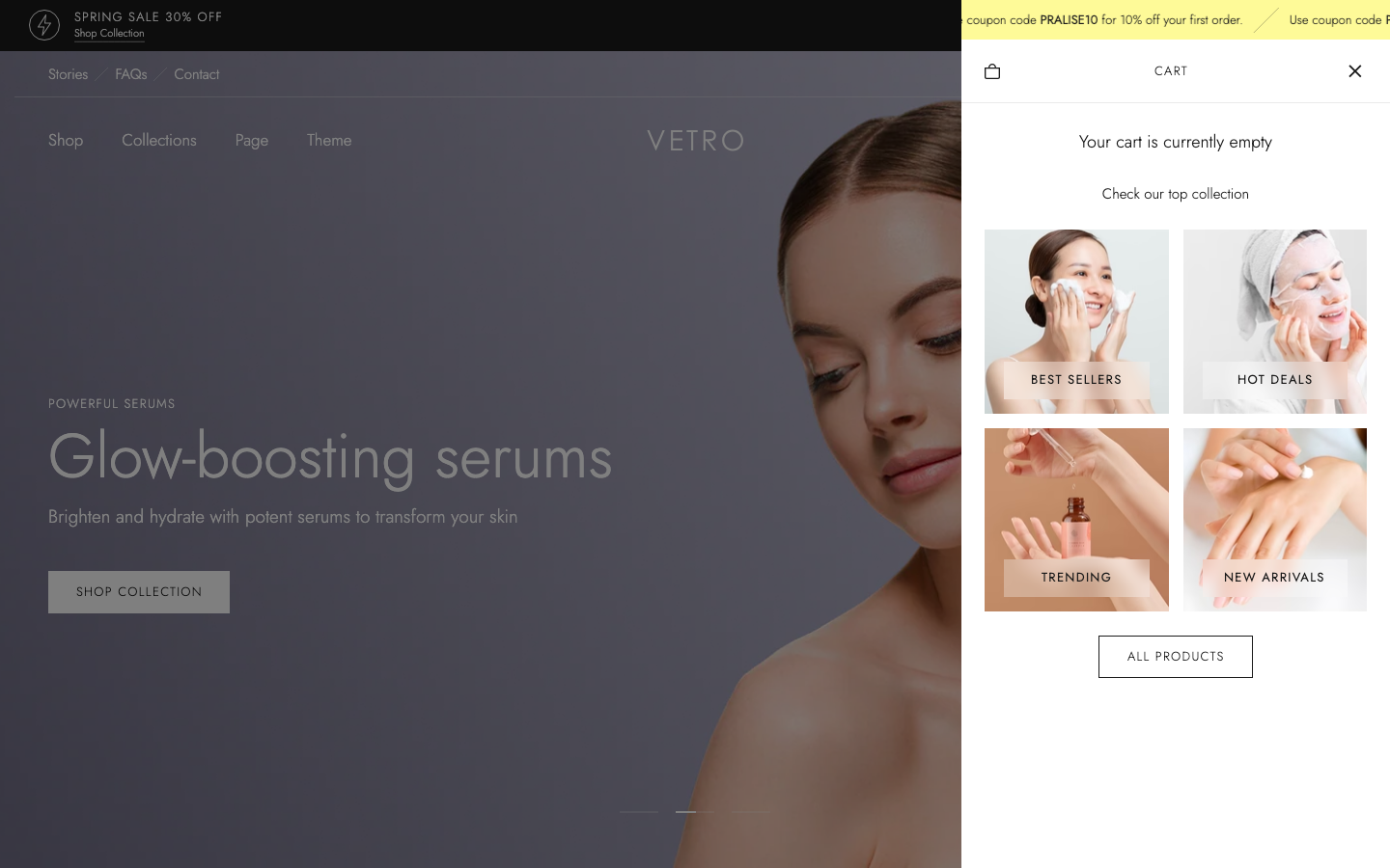 Cart → panel opened — Navi+ on the Vetro Shopify theme