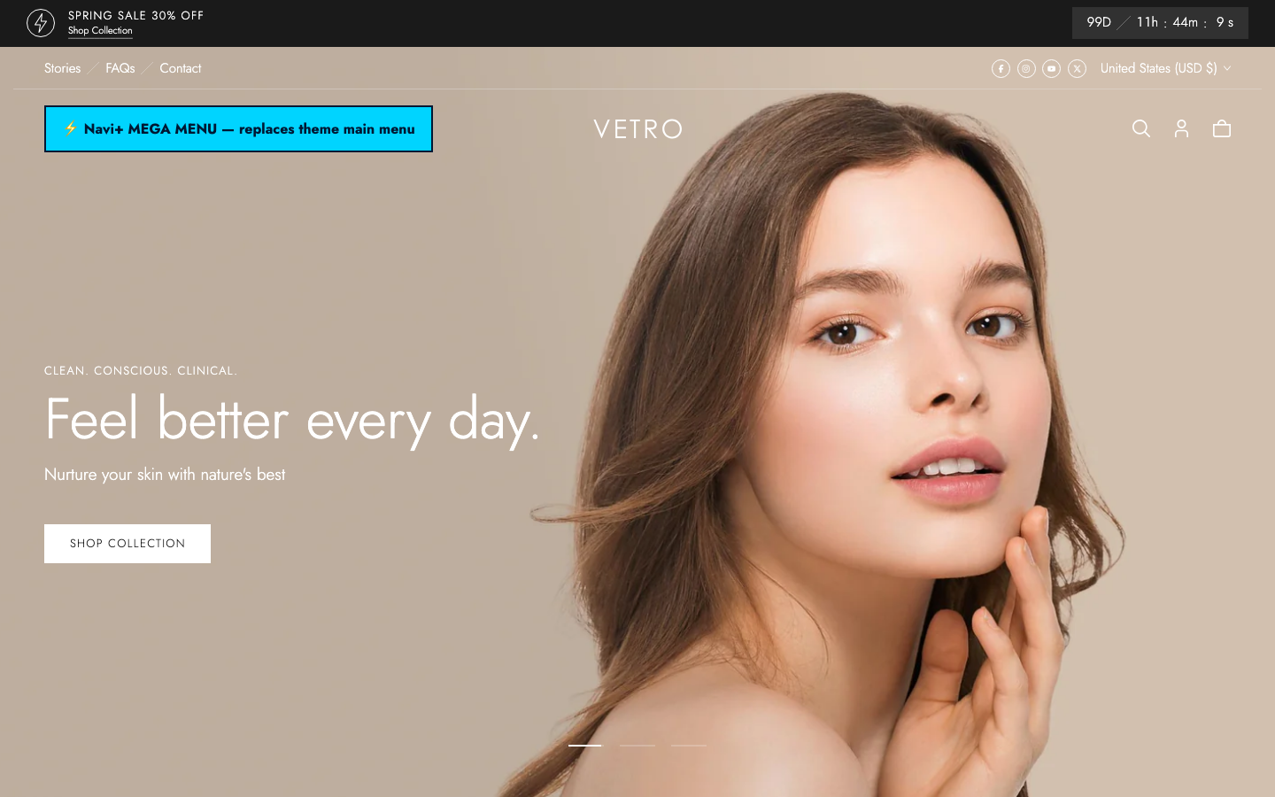 Replace main menu — Navi+ on the Vetro Shopify theme
