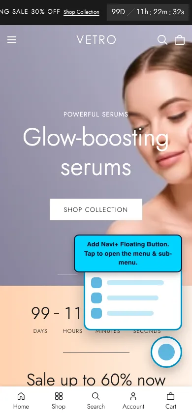 Navi+ FAB on the Vetro Shopify theme Navi+ FAB on the Vetro Shopify theme