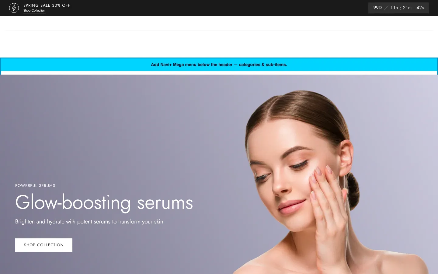 Navi+ Mega Menu inserted below the header on the Vetro Shopify theme Navi+ Mega Menu inserted below the header on the Vetro Shopify theme