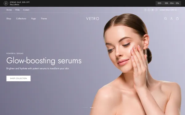 Full-page desktop screenshot of Shopify Vetro theme demo store