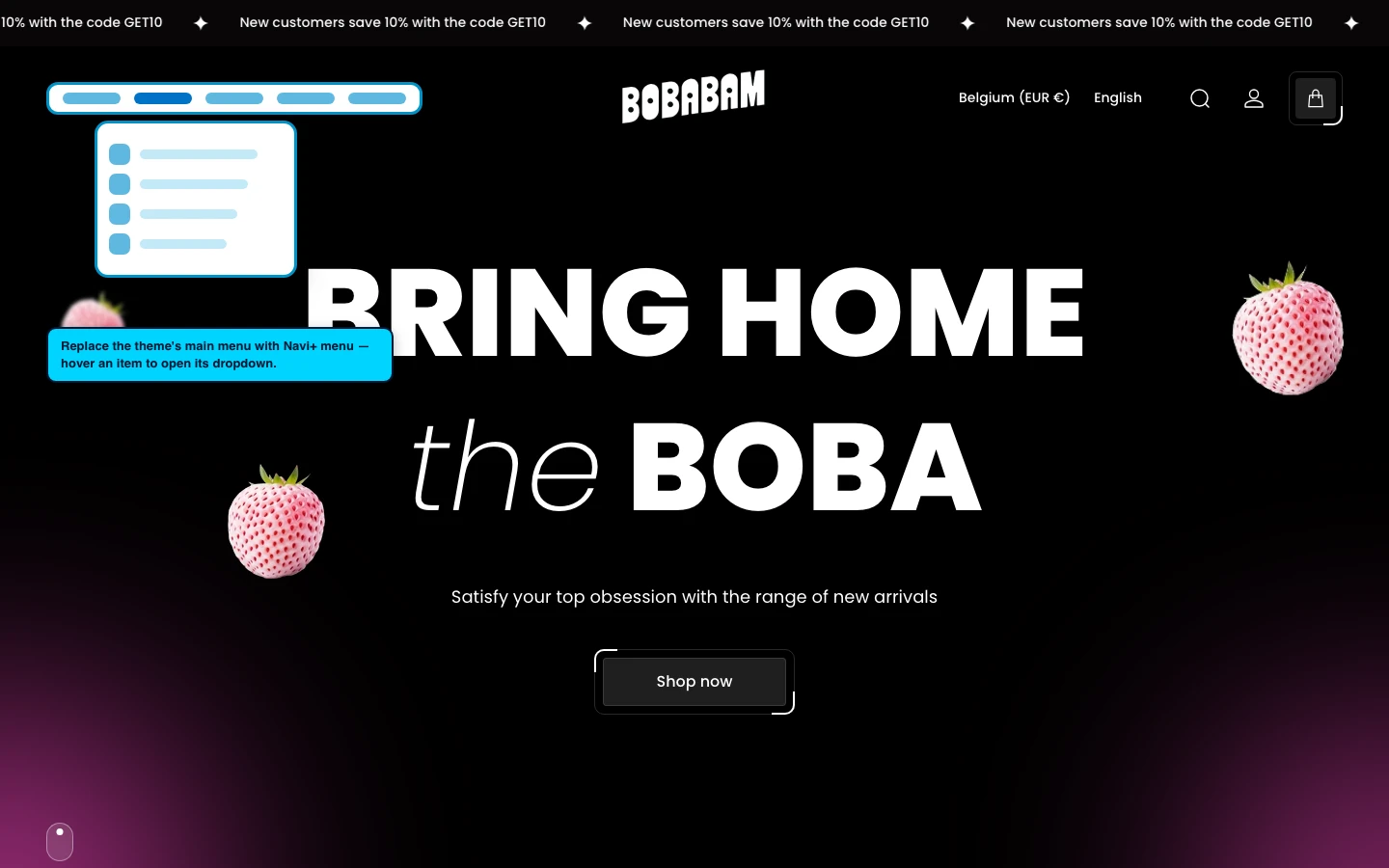 Navi+ Mega Menu replacing the desktop menu on the Victory Shopify theme Navi+ Mega Menu replacing the desktop menu on the Victory Shopify theme