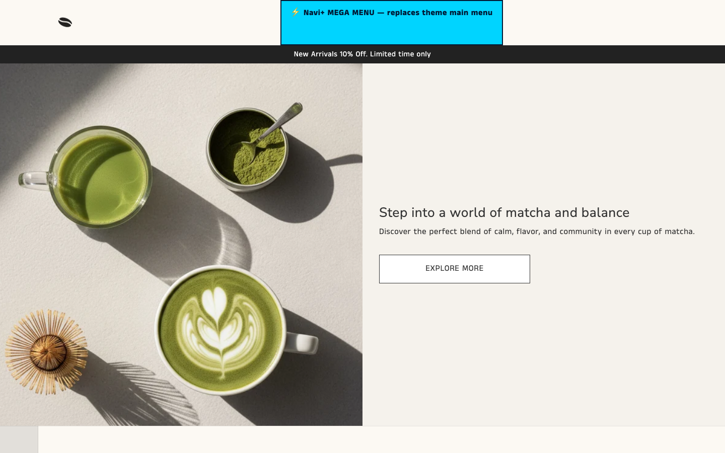Replace main menu — Navi+ on the Vincent Shopify theme Replace main menu — Navi+ on the Vincent Shopify theme