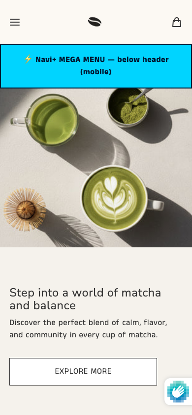 Menu inserted below header — Navi+ on the Vincent Shopify theme Menu inserted below header — Navi+ on the Vincent Shopify theme