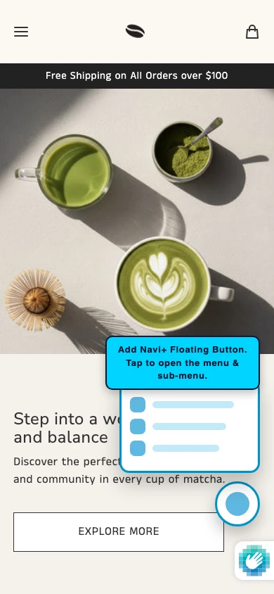 Navi+ FAB on the Vincent Shopify theme Navi+ FAB on the Vincent Shopify theme
