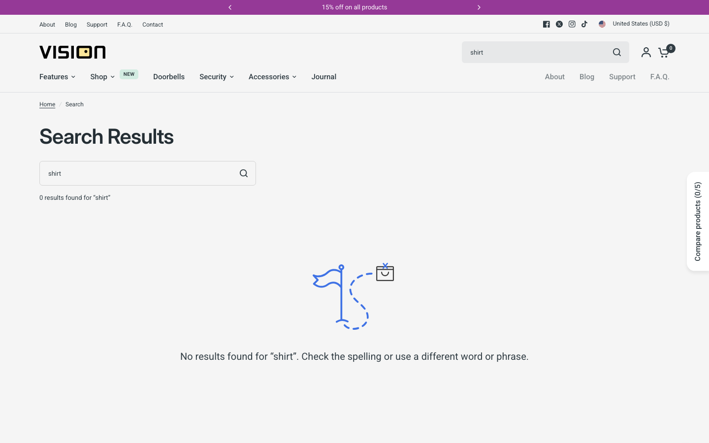 Search → panel opened — Navi+ on the Vision Shopify theme
