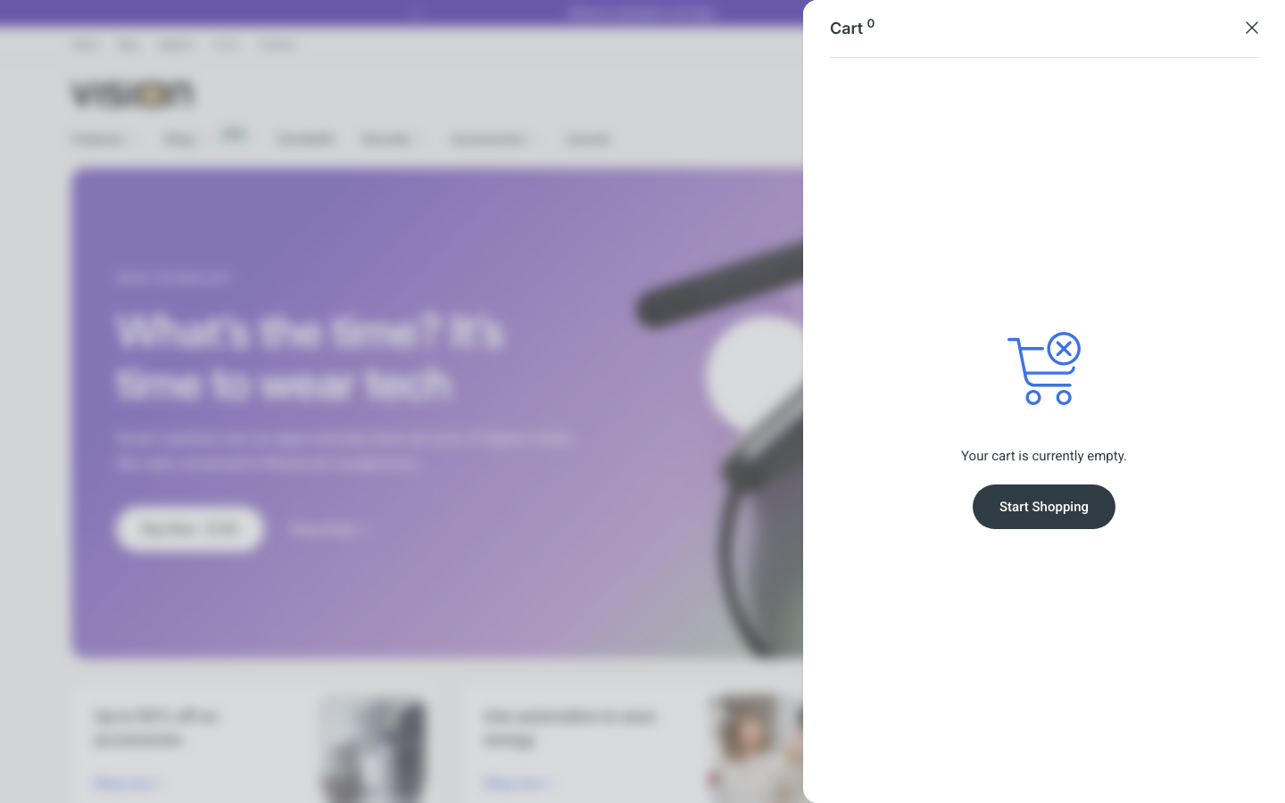 Cart → panel opened — Navi+ on the Vision Shopify theme