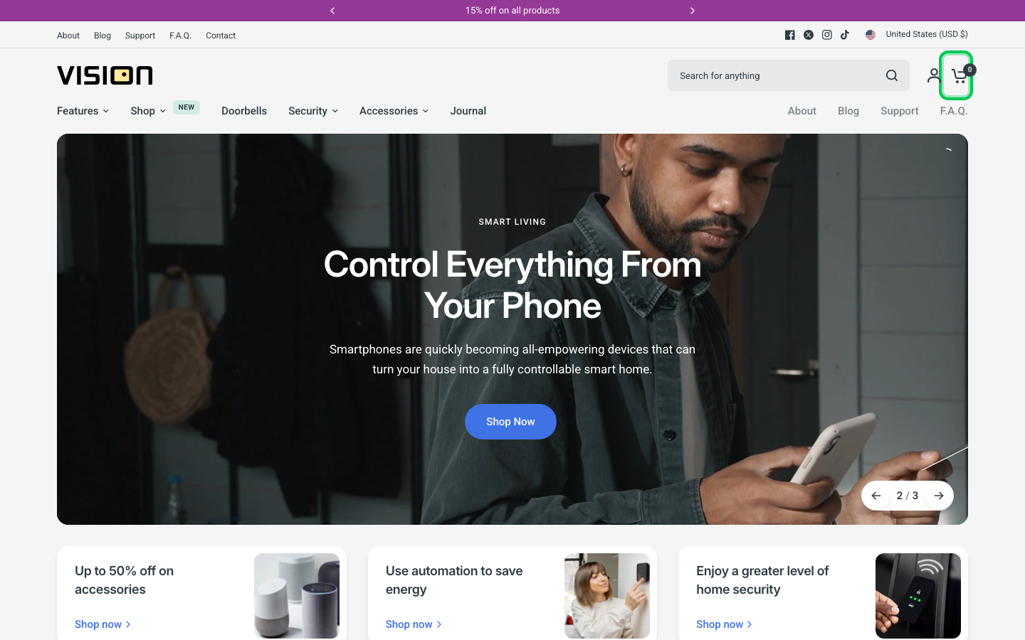 Cart → panel opened — Navi+ on the Vision Shopify theme