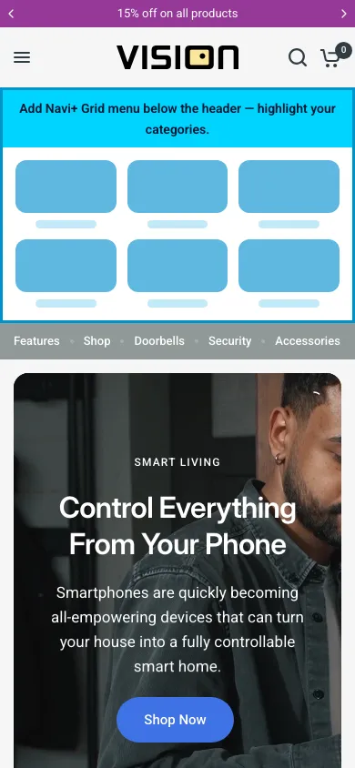 Navi+ Grid Menu on the Vision Shopify theme Navi+ Grid Menu on the Vision Shopify theme