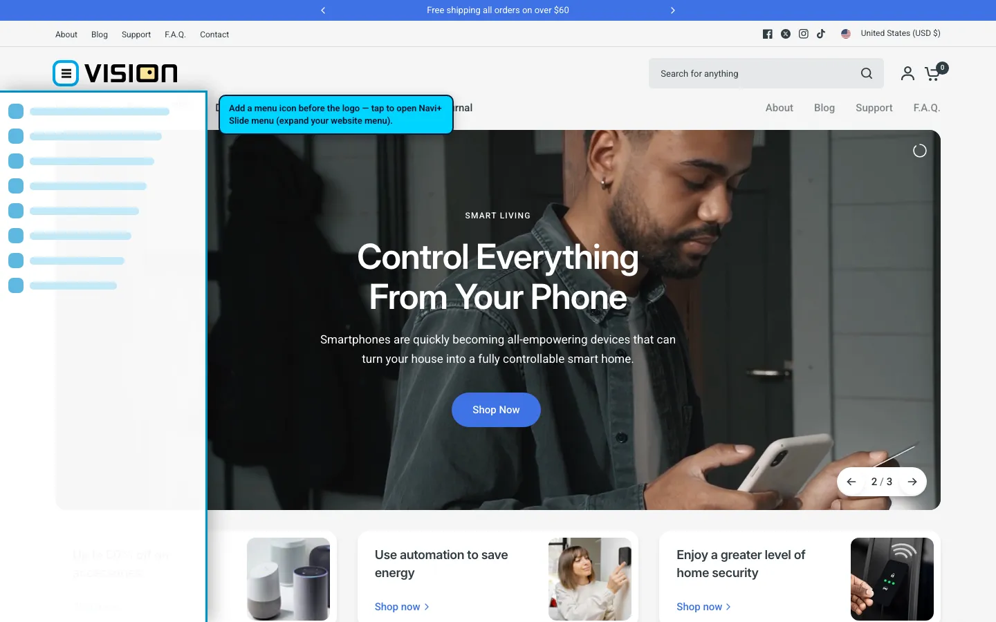 Navi+ trigger icon before the logo on the Vision Shopify theme Navi+ trigger icon before the logo on the Vision Shopify theme