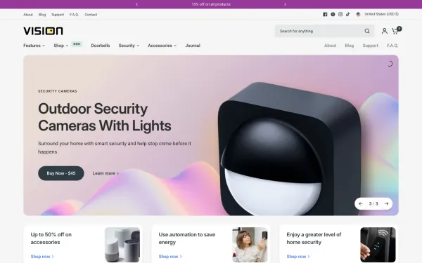 Full-page desktop screenshot of Shopify Vision theme demo store
