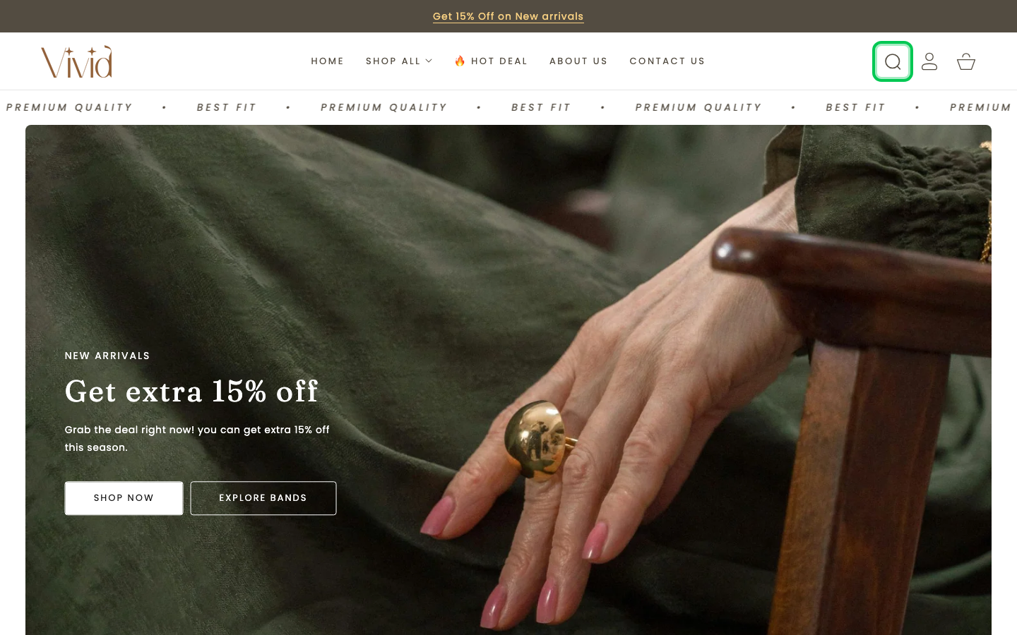 Search → panel opened — Navi+ on the Vivid Shopify theme Search → panel opened — Navi+ on the Vivid Shopify theme