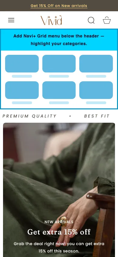 Navi+ Grid Menu on the Vivid Shopify theme Navi+ Grid Menu on the Vivid Shopify theme