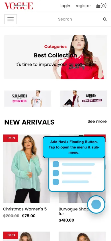 Navi+ FAB on the Vogue Shopify theme Navi+ FAB on the Vogue Shopify theme