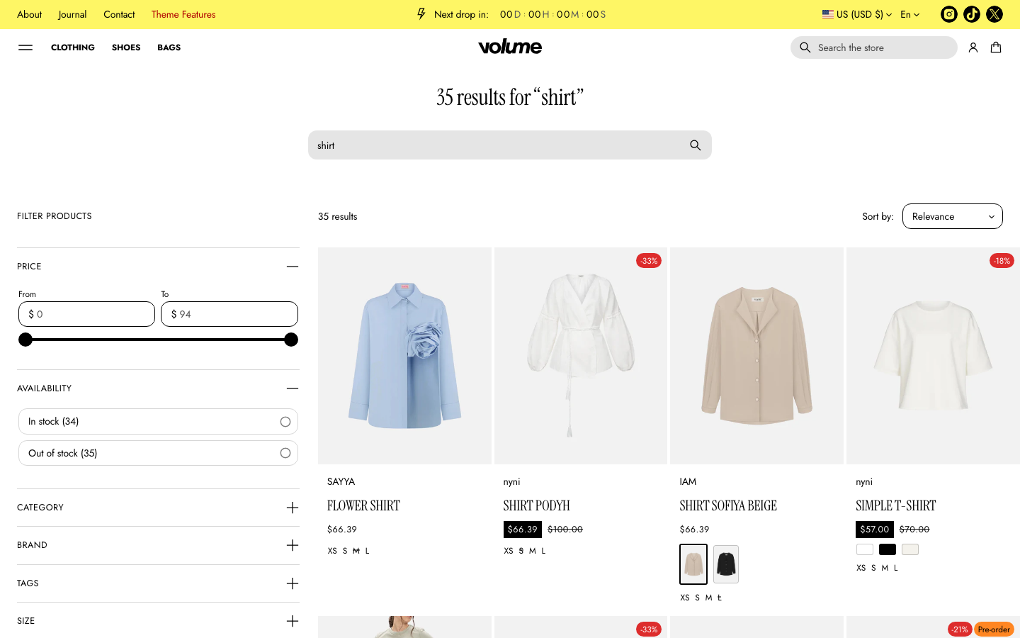 Search → panel opened — Navi+ on the Volume Shopify theme Search → panel opened — Navi+ on the Volume Shopify theme