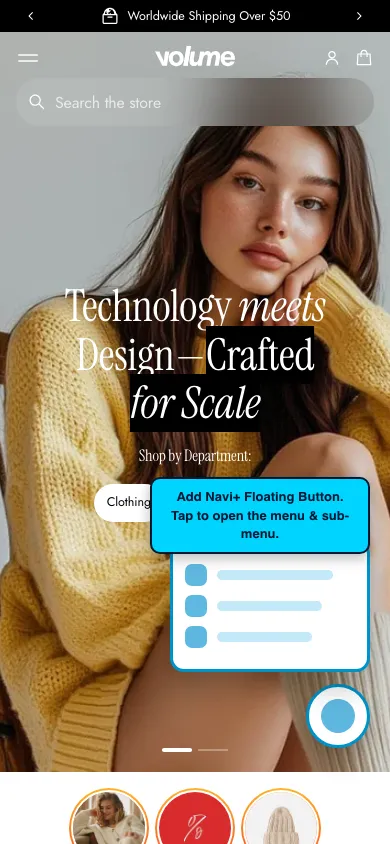 Navi+ FAB on the Volume Shopify theme Navi+ FAB on the Volume Shopify theme