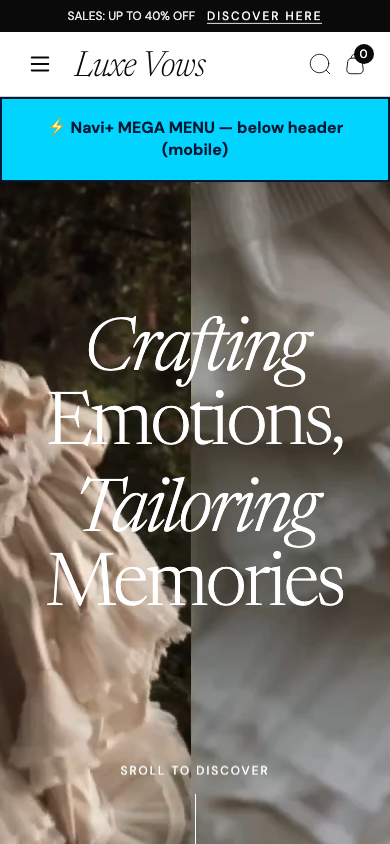 Menu inserted below header — Navi+ on the Vows Shopify theme Menu inserted below header — Navi+ on the Vows Shopify theme