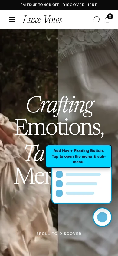 Navi+ FAB on the Vows Shopify theme Navi+ FAB on the Vows Shopify theme