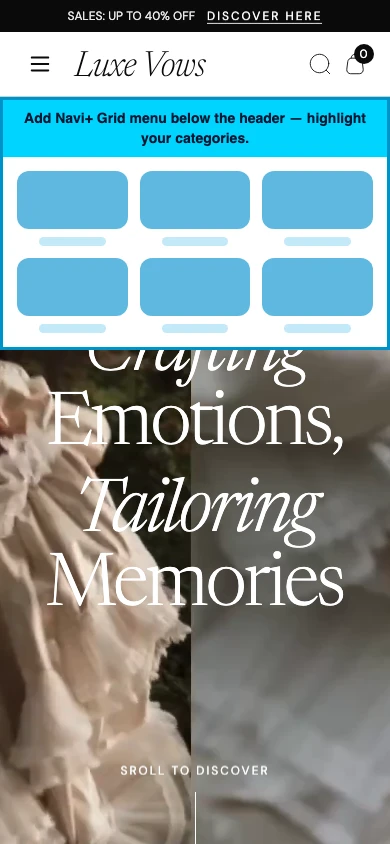Navi+ Grid Menu on the Vows Shopify theme Navi+ Grid Menu on the Vows Shopify theme