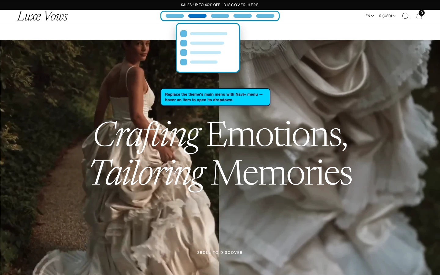 Navi+ Mega Menu replacing the desktop menu on the Vows Shopify theme Navi+ Mega Menu replacing the desktop menu on the Vows Shopify theme
