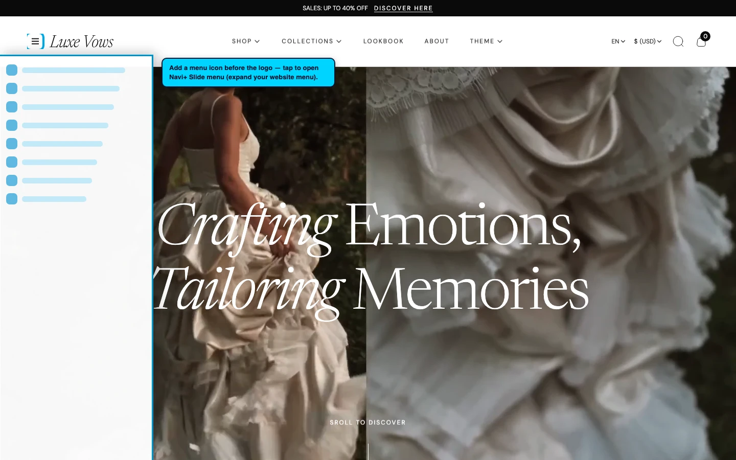 Navi+ trigger icon before the logo on the Vows Shopify theme Navi+ trigger icon before the logo on the Vows Shopify theme
