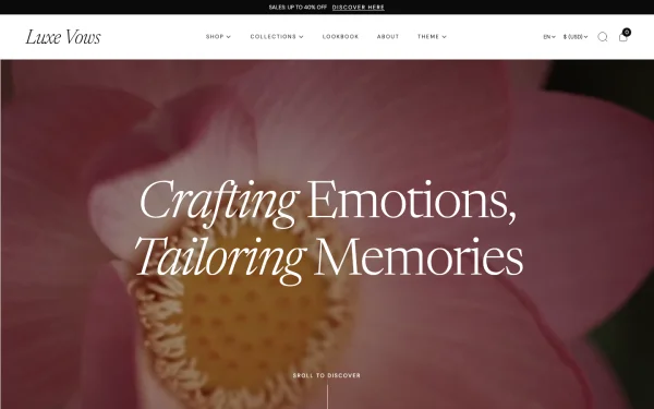 Full-page desktop screenshot of Shopify Vows theme demo store
