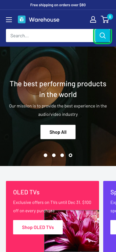 Search → panel opened — Navi+ on the Warehouse Shopify theme Search → panel opened — Navi+ on the Warehouse Shopify theme