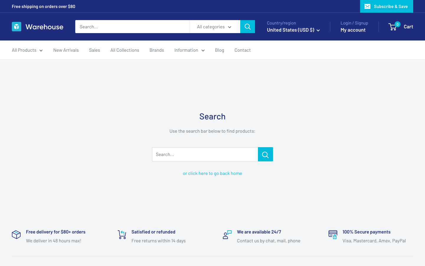 Search → panel opened — Navi+ on the Warehouse Shopify theme Search → panel opened — Navi+ on the Warehouse Shopify theme