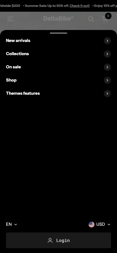 Hamburger → panel opened — Navi+ on the Wave Shopify theme