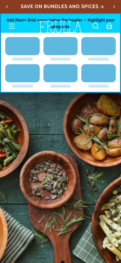 Navi+ Grid Menu on the Whisk Shopify theme Navi+ Grid Menu on the Whisk Shopify theme
