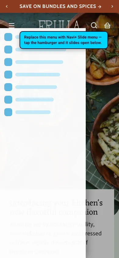 Navi+ Slide Menu on the Whisk Shopify theme Navi+ Slide Menu on the Whisk Shopify theme